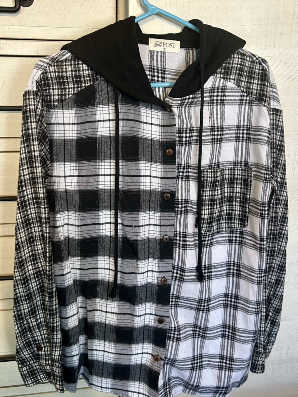 The POST Black & White Plaid Hoodie Shirt
